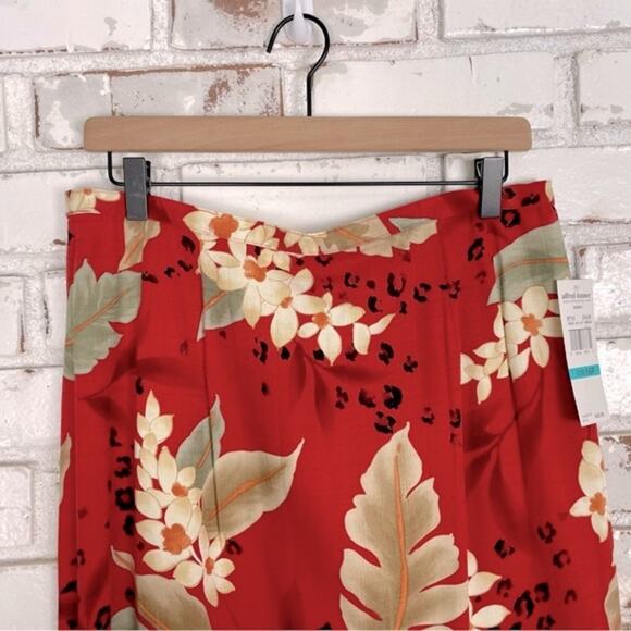 Alfred Dunner Floral Cheetah Print Red Cream Pleated Waist Midi Skirt Petite - Picture 3 of 8